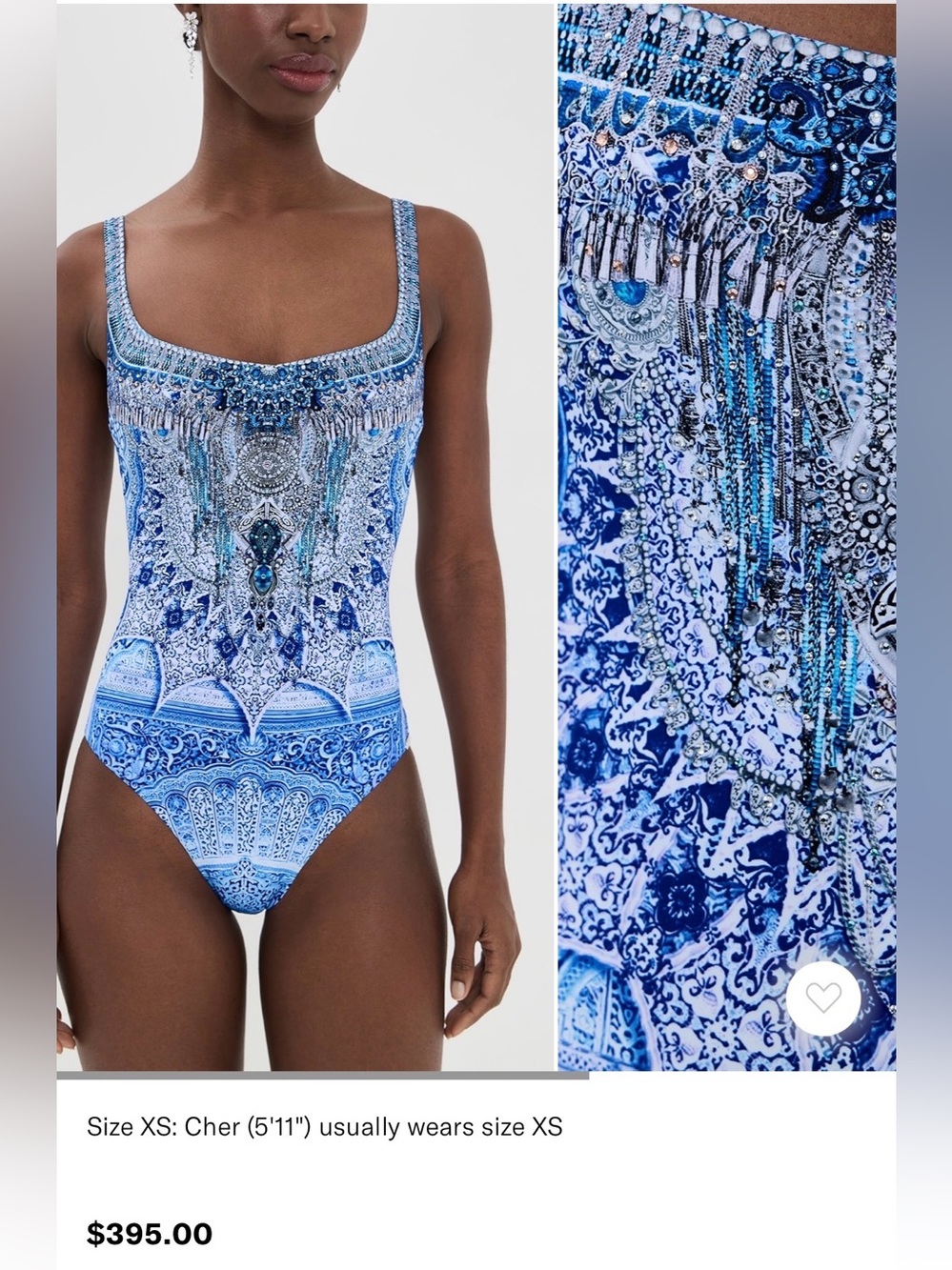 Camilla Blue Printed One-Piece with Embellished Fringe